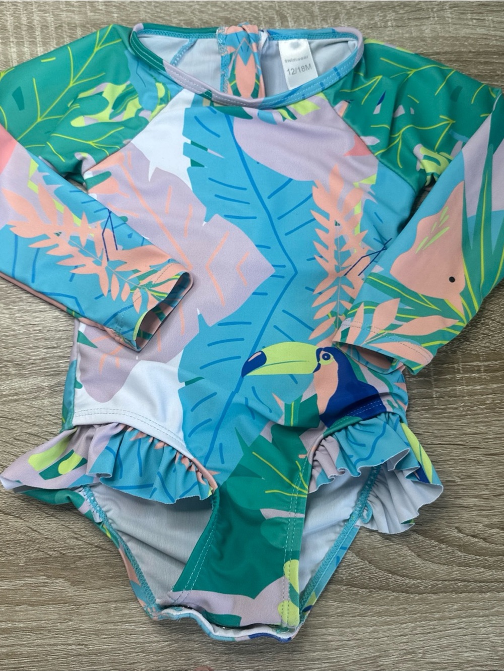 Baby Girls Rash-guard Swimsuit Size 12 -18 Mnths Toucan Tropical Theme